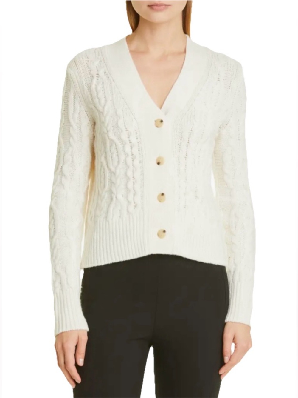 Vince Triple Braid Cable Wool & Cashmere Cardigan Women’s Cream Size Medium